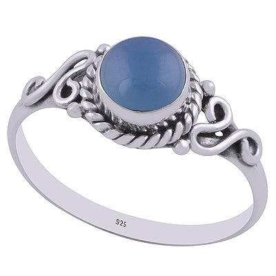 Gorgeous Textured Wire Work Around Blue Chalcedony Round Shape 925 Sterling Solid Silver Ring - R3403022-16