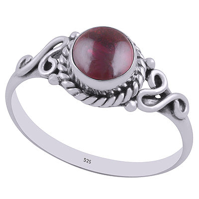 Gorgeous Textured Wire Work Around Garnet Round Shape 925 Sterling Solid Silver Ring - R3403022-2