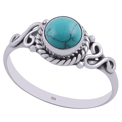 Gorgeous Textured Wire Work Around Turquoise Round Shape 925 Sterling Solid Silver Ring - R3403022-3