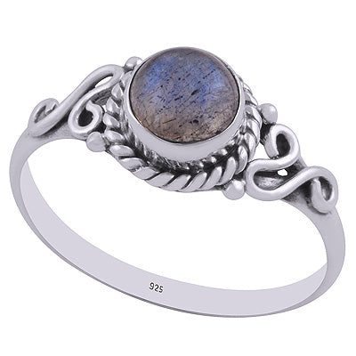 Gorgeous Textured Wire Work Around Labradorite Round Shape 925 Sterling Solid Silver Ring - R3403022-5