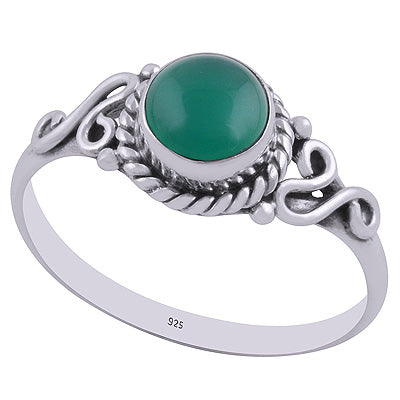 Gorgeous Textured Wire Work Around Green Onyx Round Shape 925 Sterling Solid Silver Ring - R3403022-7