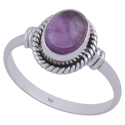 Handcrafted Textured Wire Work Around Amethyst Oval Shape 925 Sterling Solid Silver Ring - R3403023-1