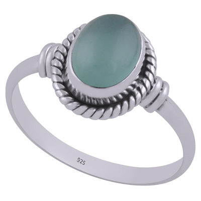 Handcrafted Textured Wire Work Around Aqua Chalcedony Oval Shape 925 Sterling Solid Silver Ring - R3403023-18