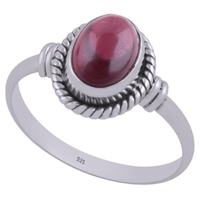 Handcrafted Textured Wire Work Around Garnet Oval Shape 925 Sterling Solid Silver Ring - R3403023-2
