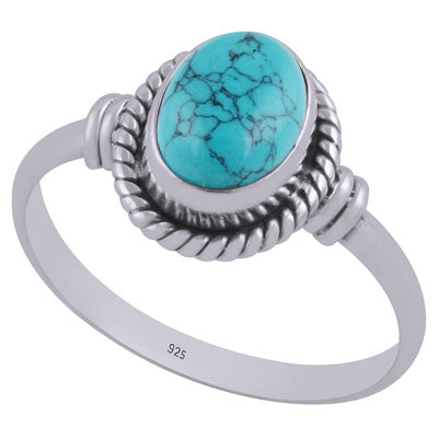 Handcrafted Textured Wire Work Around Turquoise Oval Shape 925 Sterling Solid Silver Ring - R3403023-3