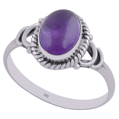 Stunning Handwork Around Amethyst Oval Shape 925 Sterling Solid Silver Ring - R3403024-1