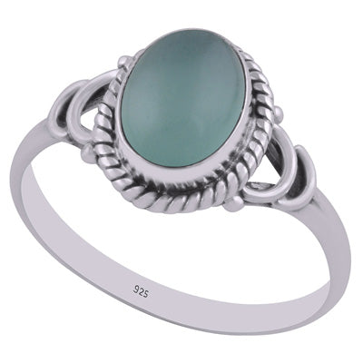 Stunning Handwork Around Aqua Chalcedony Oval Shape 925 Sterling Solid Silver Ring - R3403024-17
