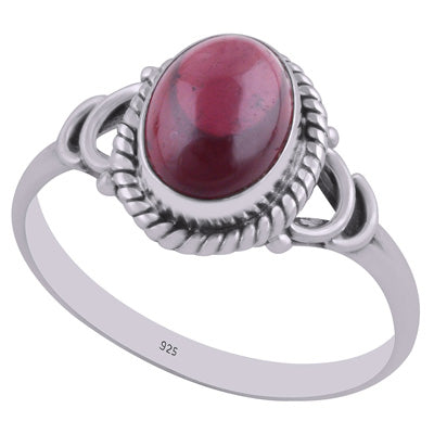 Stunning Handwork Around Garnet Oval Shape 925 Sterling Solid Silver Ring - R3403024-2