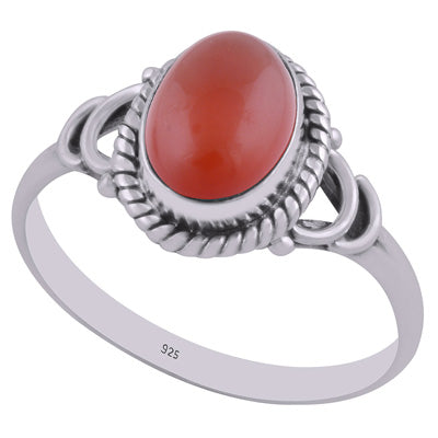 Stunning Handwork Around Carnelian Oval Shape 925 Sterling Solid Silver Ring - R3403024-7