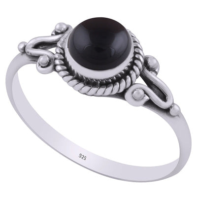 Beautiful Twisted Wire Work Around Black Onyx Round Shape 925 Sterling Solid Silver Ring - R3403027-14