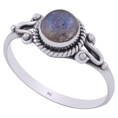 Beautiful Twisted Wire Work Around Labradorite Round Shape 925 Sterling Solid Silver Ring - R3403027-5