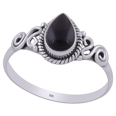Gorgeous Coiling Work Around Black Onyx Pear Shape 925 Sterling Solid Silver Ring - R3403028-11