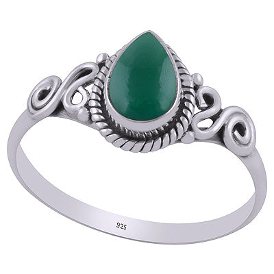 Gorgeous Coiling Work Around Green Onyx Pear Shape 925 Sterling Solid Silver Ring - R3403028-7