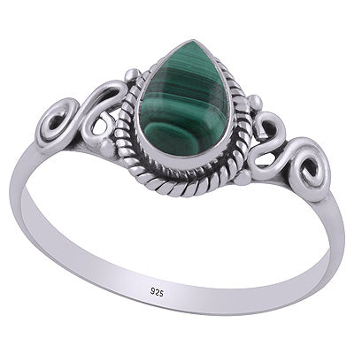 Gorgeous Coiling Work Around Malachite Pear Shape 925 Sterling Solid Silver Ring - R3403028-8