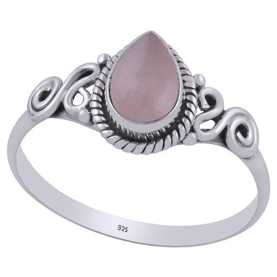 Gorgeous Coiling Work Around Rose Quartz Pear Shape 925 Sterling Solid Silver Ring - R3403028-9