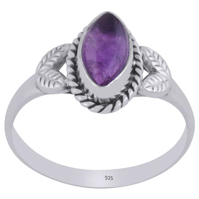 Stunning Textured leaf Work Around Amethyst Marquise Shape 925 Sterling Solid Silver Ring - R3403029-30