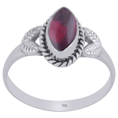 Stunning Textured leaf Work Around Garnet Marquise Shape 925 Sterling Solid Silver Ring - R3403029-31