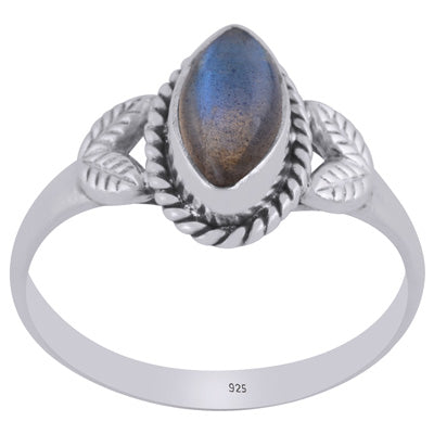 Stunning Textured leaf Work Around Labradorite Marquise Shape 925 Sterling Solid Silver Ring - R3403029-34