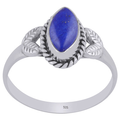 Stunning Textured leaf Work Around Lapis Marquise Shape 925 Sterling Solid Silver Ring - R3403029-35