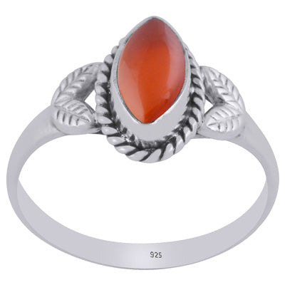 Stunning Textured leaf Work Around Carnelian Marquise Shape 925 Sterling Solid Silver Ring - R3403029-36