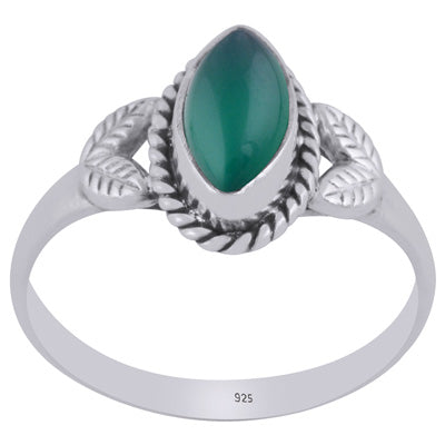Stunning Textured leaf Work Around Green Onyx Marquise Shape 925 Sterling Solid Silver Ring - R3403029-37