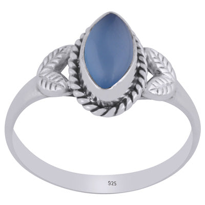 Stunning Textured leaf Work Around Blue Chalcedony Marquise Shape 925 Sterling Solid Silver Ring - R3403029-38