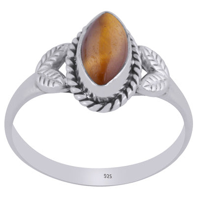 Stunning Textured leaf Work Around Tiger's Eye Marquise Shape 925 Sterling Solid Silver Ring - R3403029-40
