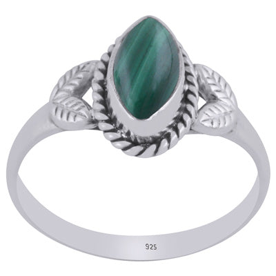 Stunning Textured leaf Work Around Malachite Marquise Shape 925 Sterling Solid Silver Ring - R3403029-41