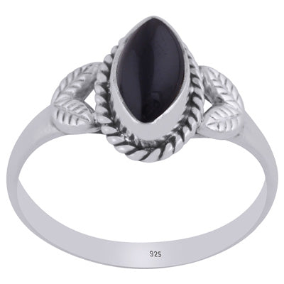 Stunning Textured leaf Work Around Black Onyx Marquise Shape 925 Sterling Solid Silver Ring - R3403029-43