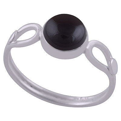 Beautiful Split Shank Around Black Onyx Round Shape 925 Sterling Solid Silver Ring - R3403030-14