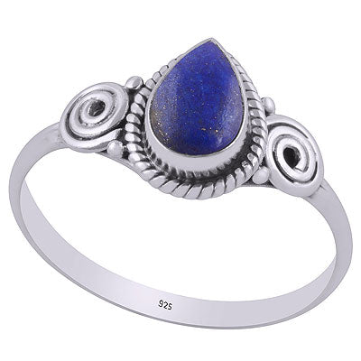 Authentic Coil & Rawa Work Around Lapis Pear Shape 925 Sterling Solid Silver Ring - R3403032-12