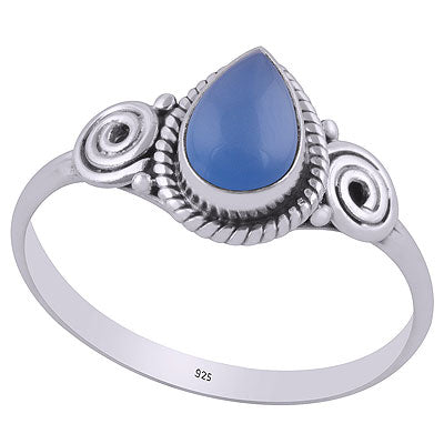 Authentic Coil & Rawa Work Around Blue Chalcedony Pear Shape 925 Sterling Solid Silver Ring - R3403032-13