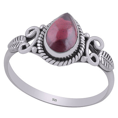 Gorgeous Textured leaf & Twisted Wire Work Around Garnet Pear Shape 925 Sterling Solid Silver Ring - R3403033-2