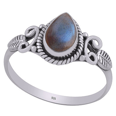 Gorgeous Textured leaf & Twisted Wire Work Around Labradorite Pear Shape 925 Sterling Solid Silver Ring - R3403033-5