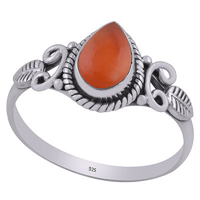 Gorgeous Textured leaf & Twisted Wire Work Around Carnelian Pear Shape 925 Sterling Solid Silver Ring - R3403033-6