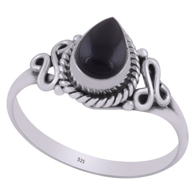 Beautiful Twisted Wire Around Black Onyx Pear Shape 925 Sterling Solid Silver Ring - R3403034-11