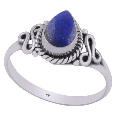Beautiful Twisted Wire Around Lapis Pear Shape 925 Sterling Solid Silver Ring - R3403034-12