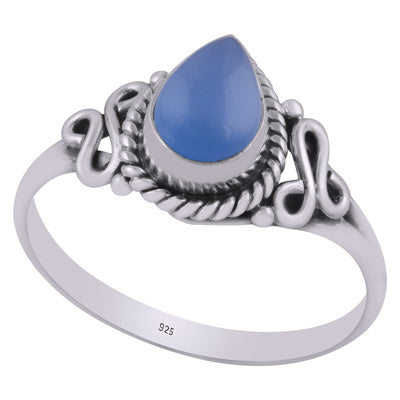 Beautiful Twisted Wire Around Blue Chalcedony Pear Shape 925 Sterling Solid Silver Ring - R3403034-13