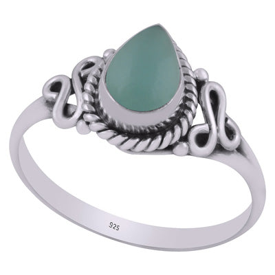 Beautiful Twisted Wire Around Aqua Chalcedony Pear Shape 925 Sterling Solid Silver Ring - R3403034-14