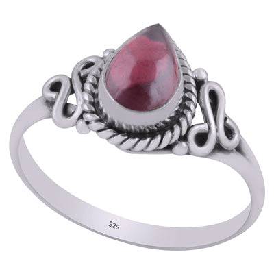 Beautiful Twisted Wire Around Garnet Pear Shape 925 Sterling Solid Silver Ring - R3403034-2