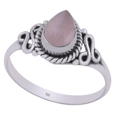 Beautiful Twisted Wire Around Rose Quartz Pear Shape 925 Sterling Solid Silver Ring - R3403034-9