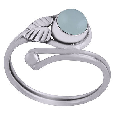 Beautiful Textured Leaf Around Aqua Chalcedony Round Shape 925 Sterling Solid Silver Ring - R3403035-8