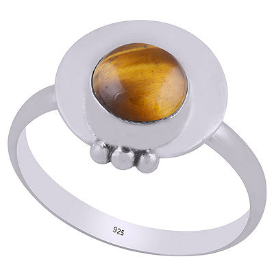Beautiful Plain Rawa Work Around Tiger's Eye Round Shape 925 Sterling Solid Silver Ring - R3403039-10