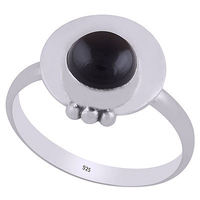 Beautiful Plain Rawa Work Around Black Onyx Round Shape 925 Sterling Solid Silver Ring - R3403039-14