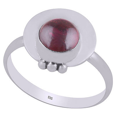 Beautiful Plain Rawa Work Around Garnet Round Shape 925 Sterling Solid Silver Ring - R3403039-2