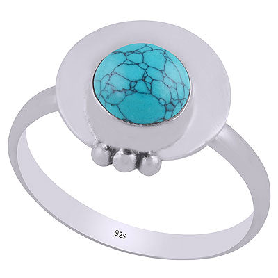 Beautiful Plain Rawa Work Around Turquoise Round Shape 925 Sterling Solid Silver Ring - R3403039-3