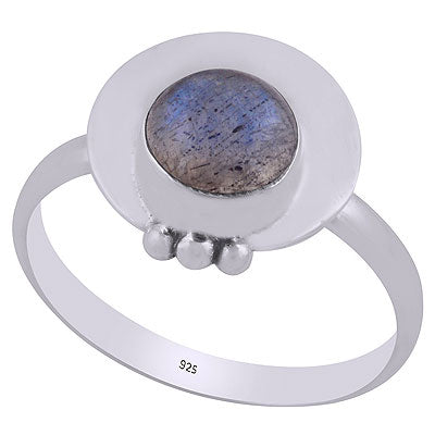 Beautiful Plain Rawa Work Around Labradorite Round Shape 925 Sterling Solid Silver Ring - R3403039-5