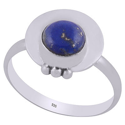 Beautiful Plain Rawa Work Around Lapis Round Shape 925 Sterling Solid Silver Ring - R3403039-6