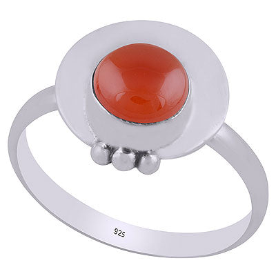 Beautiful Plain Rawa Work Around Carnelian Round Shape 925 Sterling Solid Silver Ring - R3403039-7