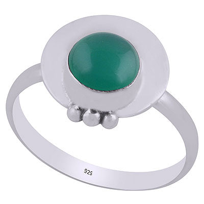 Beautiful Plain Rawa Work Around Green Onyx Round Shape 925 Sterling Solid Silver Ring - R3403039-8